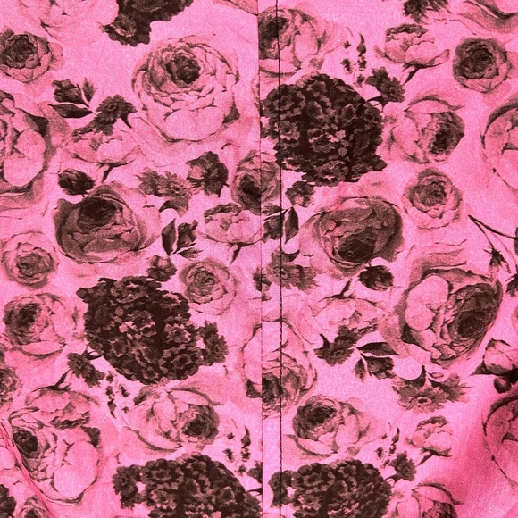GANNI Rose Print Organic Cotton Pink & Black Rose Print Wrap Dress Size 6 - Picture 7 of 10
